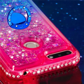 Pre Huawei Užite si 8E Y6 2018 Bling tekutý Lesk Prst Prsteň Prípade Huawei Honor 7A Pro Prípade, Mäkké Silikónové Stojan Diamond Kryt