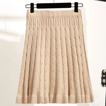 Elastický Pás Pletené Mini Sukne Ženy Jeseň Fashon 2021 Kórejský Vysoký Pás A-Line Skladaná Sukňa Pevné Príležitostné Voľné Sukne 10370