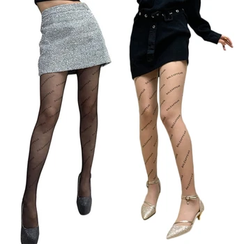 Ženy Vintage Písmená Tlačené Tetovanie Pančuchové Nohavice, Sexy Transparentné Vidieť-Cez Nohy Pantyhose Ultra Tenké Priesvitné Pančuchy