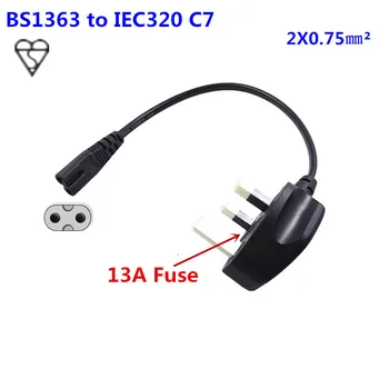 BS1363 UK HK 3pin samec Konektor IEC 320 C7 žena Krátke AC Napájací Kábel Kábel Adaptéra pre Nabíjačku Monitor IEC320