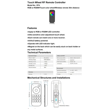 LED RGB RGBW Radič 2.4 G RT4 Bezdrôtového Diaľkového s V4 4CHx5A Bezdrôtový Prijímač 12V Led Pásy, RGB Diaľkový ovládač