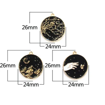8pcs/veľa 24mm Black nočná scéna Horách Smalt zobrazili kľúčové tlačidlá pre DIY Náušnice Šperky vyrábané Ručne pokrývku hlavy príslušenstvo Hľadanie XL748
