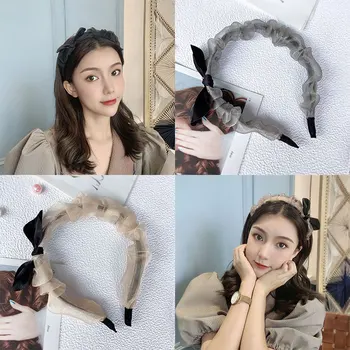 Kórejský Králik Ucho Organza Hlavový Most Sladké Transparentné Oka Hlavu Hoop Luk Hairbands Solid Non-Slip Vlasy Držiak Na Vlasy Príslušenstvo