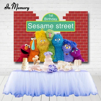 InMemory Elmo Narodeninovej Party Pozadia Sesame Street Tehlovej Steny Deti Baby Sprcha Novorodenca Fotografia Vlastné Pozadie