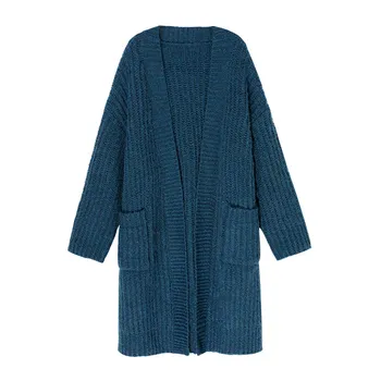 Nové módne ženy ženy zimné zahustiť teplé dlho otvorené stitich voľné tuhé cashmere pletené svetre dlho vrchné oblečenie cardigan top