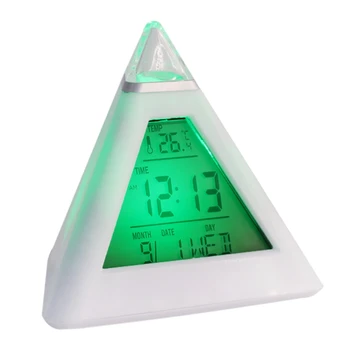 Trojuholník Pyramídy Čas 7 Zmena Farby LED Alarm, Digitálny LCD displej, Hodiny, Teplomer Nové