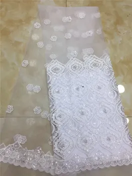 2019 Afriky čipky, výšivky Nigéria čipky s korálkami svadobné šaty kvality francúzsky šifón čipky svadobné party-XZX12