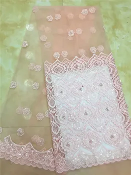 2019 Afriky čipky, výšivky Nigéria čipky s korálkami svadobné šaty kvality francúzsky šifón čipky svadobné party-XZX12