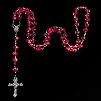 8 mm Rez Ruženec Plastové Crystal Korálky Katolíckej Náhrdelník s Svätej zemi Medaila Kríž Modlitby, Náboženské Šperky