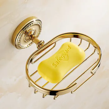 Luxusné Zlaté Brúsená Mosadz Nástenné Kúpeľňa Mydlo Kôš Kúpeľové Mydlo Jedlo Držiteľov kúpeľňové Doplnky BD769