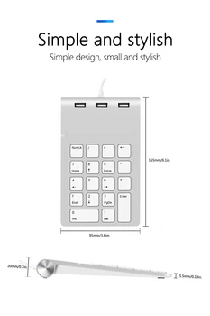 USB Numerická Klávesnica 18 Tlačidlá s tromi USB Hub Pre iMac, MacBook Air Pro Lenovo PC počítač číslo účtovník mini klávesnica