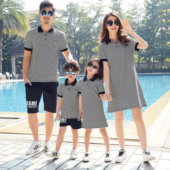 Rodina Zodpovedajúce Oblečenie Leto Zodpovedajúce T-shirts na Otec a Syn Šaty pre Mamu & Dievčatá Pruhované tričko Rodiny Oblečenie