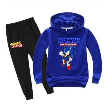 2-16Y Jar Jeseň Deti Sonic The Hedgehog Oblečenie 2ks Nastaviť Chlapci Dievčatá Módne Bavlnené Mikiny Hárem Nohavice Bežné Jogging Oblek
