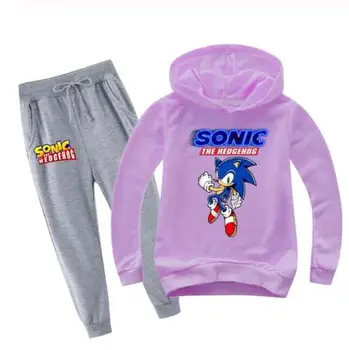 2-16Y Jar Jeseň Deti Sonic The Hedgehog Oblečenie 2ks Nastaviť Chlapci Dievčatá Módne Bavlnené Mikiny Hárem Nohavice Bežné Jogging Oblek