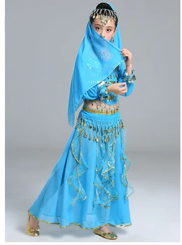 5pc/set Dievča Kostýmy Brušného Tanca pre Deti, Tanečné Kostýmy Detí Výkon Dieťa Indických Fáze Flitrami Brušného Tanca Oblek