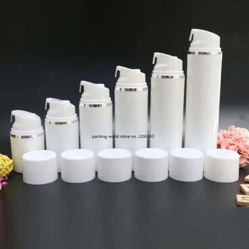 50 ML bieleho plastu airless fľašu s silver line na mlieko/emulzie/sérum/anti-UV opaľovací krém, krém/nadácia pre starostlivosť o pleť packin