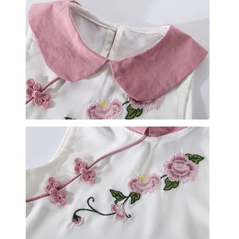 2019 Lete Roztomilé Dievčatká Čínsky štýl, Výšivky Kvetinový Dizajn trička, Topy+Šortky Vyhovuje Ležérne Oblečenie Sady Roztomilý 2KS