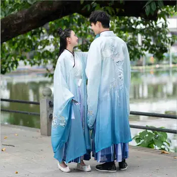 Gradient Modrá Hanfu Muži/Ženy Čínske Tradičné Oblečenie pre Dospelých Párov Cosplay Kostým Hanfu Šaty Pre Mužov/Ženy, Plus Veľkosť 2XL