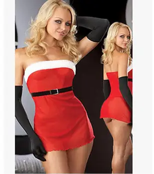 M-XXL dámske Sexy spodnú Bielizeň Hot bez Ramienok Vianočné Kostýmy Pre Dievčatá Cosplay bez Rukávov Červené Šaty Krátke Fantasias Sexuálne WL29