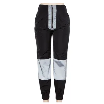 REPPUNK 2019 Ženy Noc Reflexné Patchwork Nohavice Streetwear Vysoký Pás Zips s Vreckami Pletené Jogger Sweatpants