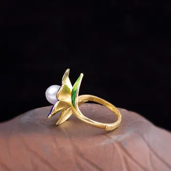 Uglyless Smalt Kvetinový Prírodné Perly Náušnice pre Ženy, Skutočné 925 Sterling Silver Kvet Otvoriť Prstene Zlato Brincos Jemný Šperk R959