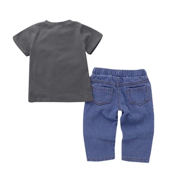Batoľa Krátky Rukáv List Vytlačiť T-shirt Topy+Otvor Dizajn Džínsové Nohavice Ležérne Oblečenie Baby Boy Šaty Letné Baby Boy Nohavice