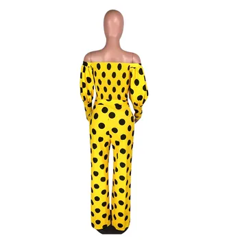 Ženy Vyhovovali 2020 Jesenné Módne dámske Žltá Bežné Polka Dot Svietidla Rukáv Top + Dlhé Nohavice dvojdielne dámske Oblečenie Sady