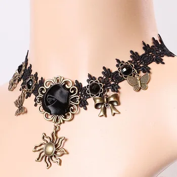 Vyhlásenie Gotický Čipky Náhrdelníky Pre Ženy Vintage Bowknot Sun Flower, Prívesky, Náhrdelníky Sexy Čipka Kúzlo Choker Módne Šperky