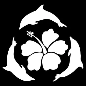 14.2 cm*13.6 cm Plávanie Delfíny, Ibištek Kvet, Hawaii Vinyl Auto Nálepky Čierna/Strieborná S3-5079
