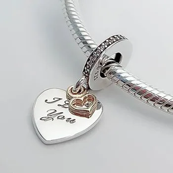 925 Sterling Silver Kúzlo Srdca Vás Milujem Prívesok Fit Ženy Pandora Náramok & Náhrdelník Diy Šperky
