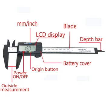 150mm 6 palcový LCD Digitálne Elektronické Uhlíkových Vlákien Vernier Strmeň Rozchod Mikrometer na Meranie Nástroj QST008 Pravítko Pachymeter