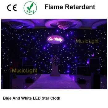 2Mx3M Modrá+Biela LED Fáze Prikryť Star látky Opony Kulisu na Pozadí Displeja s DMX Regulátor pre Svadobné Vianočný Večierok