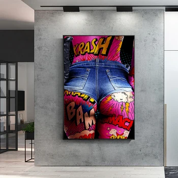 Múr Umenia Plagátu HD Tlač Graffiti Sexy Žena Zadok Jean Šortky Plátno na Maľovanie Obývacia Izba, Spálňa Domova
