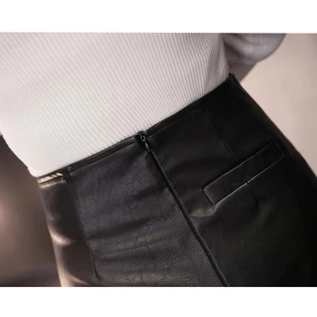 2017 Nové PU Kožené Sukne Jar Leto Ženy Bežné Vysoký Pás Sukne Plus Veľkosť Vintage Bodycon Split Mini Sukne Saias SF225