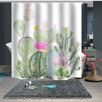 Zákazku Sprchový Záves Kúpeľňa Opony Oblasť 1,5 x 1,8 m 1.8 x 1.8 1.8 m x 2 m Kvetinový Kaktus Biela