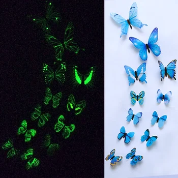 12Pcs Svetelné 3D Butterfly Domova Módne Svietiť Samolepky na Stenu pre Spálne, Obývacia Izba Farebné Motýle Miestnosti Dekorácie