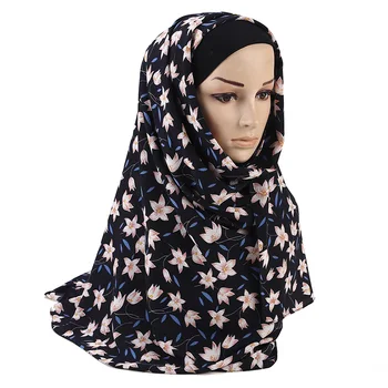 Hrubé bublina šifón hidžáb šatku vytlačené modrou farbou prekladané dlhé šály zábal moslimských hijabs vzory moslimské šatky/šatku