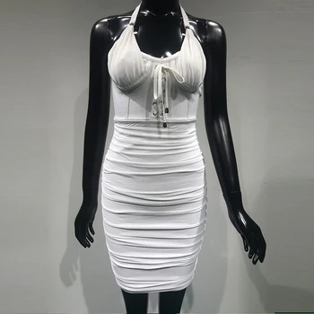 Nové tvaru obväz ženy šaty Backless biela bez Rukávov nahé Nočný Klub Hviezda Mini solid francúzsky Šaty vestidos