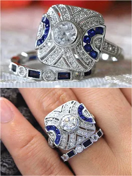 Móda Modré Crystal Zirkón Diamantov, drahých Kameňov Prstene Sady pre Ženy v Indickom Štýle Šperky z Bieleho Zlata Striebornú Farbu a Príslušenstvo Nové