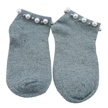 2021 vintage Ponožky Letné Žena fenku Lesk Shiny Pearl Tenké Ponožky Perličiek Gázy Členok Sox Priedušná