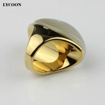 LYCOON luxusné opal krúžok z nehrdzavejúcej ocele doska Zlatá farba nastavenie biele vajcia tvar mačacie oko kameň pre ženy strany krúžky LYD0193