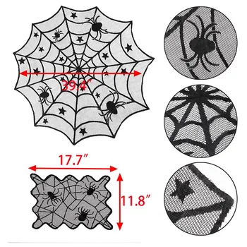 Halloween Spider Pavučinu Čipky Obrus Nastaviť Krb Plášti Šatku Okrúhly Stôl Kryt Spider Tienidlo Obdĺžnikový Miesto HYD88