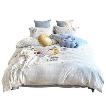 Cartoon Čistej Bavlny 4-Dielna Jednoduché Umyť Bavlna Troch-Dimenzionální Výšivky Mesiac 1,5 m Bavlna 1.8 m Roztomilý posteľná bielizeň