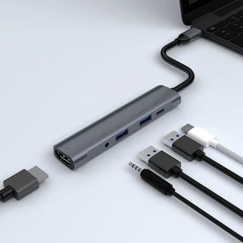 5-v-1, USB, C HUB Typ C pre Multi USB 3.0 ROZBOČOVAČ HDMI Dock Adaptér pre MacBook 4K 30HZ HD Notebook Gigabit Ethernet Siete PD Hub