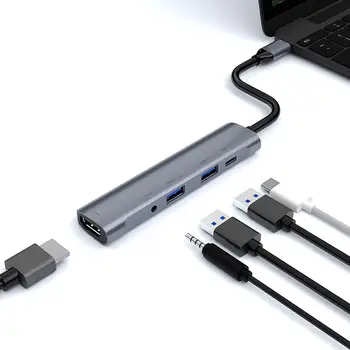 5-v-1, USB, C HUB Typ C pre Multi USB 3.0 ROZBOČOVAČ HDMI Dock Adaptér pre MacBook 4K 30HZ HD Notebook Gigabit Ethernet Siete PD Hub