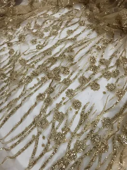 Zlatá farba lepené lesk afriky Tylu krajky-sat 52506 pre pekné šaty moderného dizajnu francúzskej čistý čipky textílie