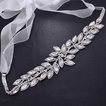 Svadobné krídla kamienkami leaf crystal dlhé svadobné šaty pása s nástrojmi pás crystal appliques ženy príslušenstvo sklenenými kamienkami BT-38
