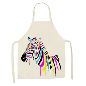 Ručne maľované Zebra Vzor Tlače Kuchynské Zástery Unisex Večere Varenie Bib Zábavné Pinafore Čistenie Zástera 55x68cm