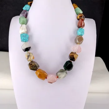 Nové módne jednoduché prírodný krištáľ kameň náhrdelník ženské modely farebné wild 15x20MM náhrdelník