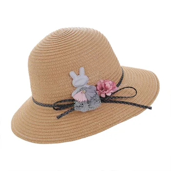 Na jar a v lete žena klobúk cartoon králik kvet povodí klobúk pláži slamený klobúk skladacia pimp luk fisherman klobúk